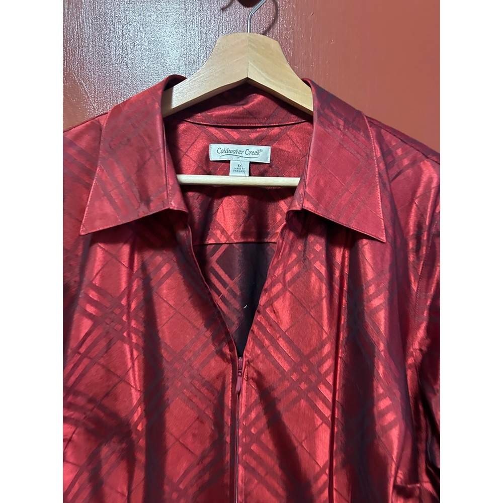 Coldwater Creek Red Plaid Zip Front Blouse Shacket Plus Size 1X Long Sleeve - Picture 7 of 7